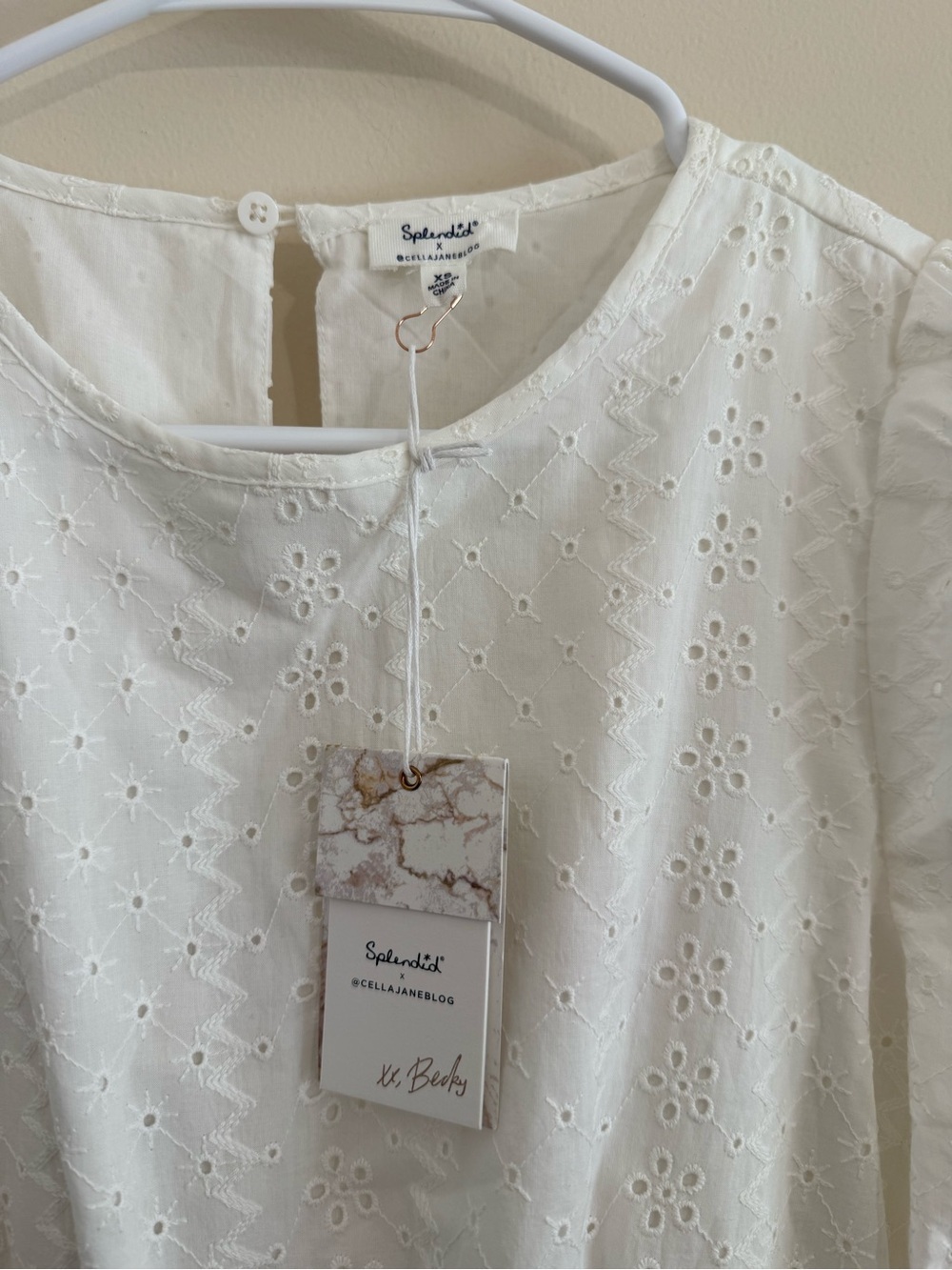 NWT Splendid x Cella Jane White Eyelet Puff-Sleeve Tiered Mini Dress XS - Picture 7 of 16